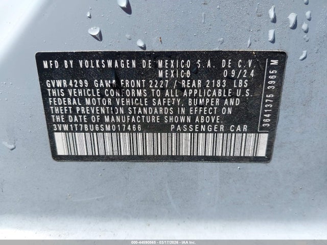 44590565 :رقم المزاد ، 3VW1T7BU6SM017466 vin ، 2025 Volkswagen Jetta Gli 2.0t Autobahn مزاد بيع