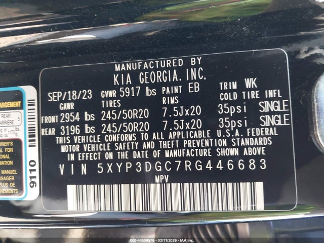 Aukcja sprzedaży 2024 Kia Telluride Ex X-line, vin: 5XYP3DGC7RG446683, numer aukcji: 44590576