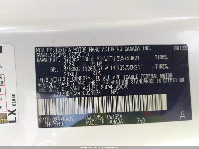 2023 Lexus Rx 350h Luxury მანქანა იყიდება აუქციონზე, vin: 2T2BBMCA4PC021539, აუქციონის ნომერი: 44590578