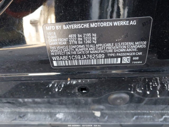 2018 Bmw 330e Iperformance მანქანა იყიდება აუქციონზე, vin: WBA8E1C59JA762589, აუქციონის ნომერი: 44590651