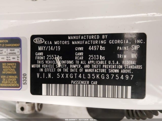 5XXGT4L35KG375497 KIA Optima S