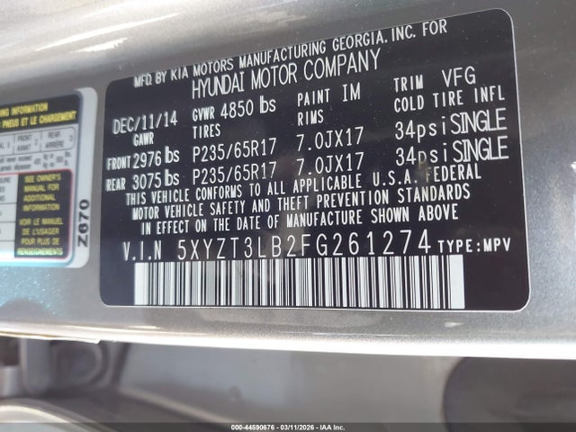 5XYZT3LB2FG261274 Hyundai Santa Fe Sport 2.4l