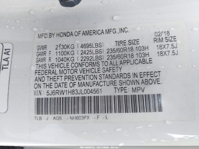 5J6RW1H83JL004561 Honda Cr-v Ex-l/ex-l Navi