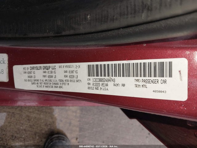 Продаж на аукціоні авто 2014 Chrysler 200 Touring, vin: 1C3CCBBB5EN204743, номер лоту: 44590742