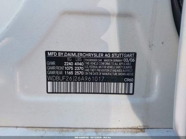 44590760 :رقم المزاد ، WDBUF26J26A961017 vin ، 2006 Mercedes-benz E 320 Cdi مزاد بيع