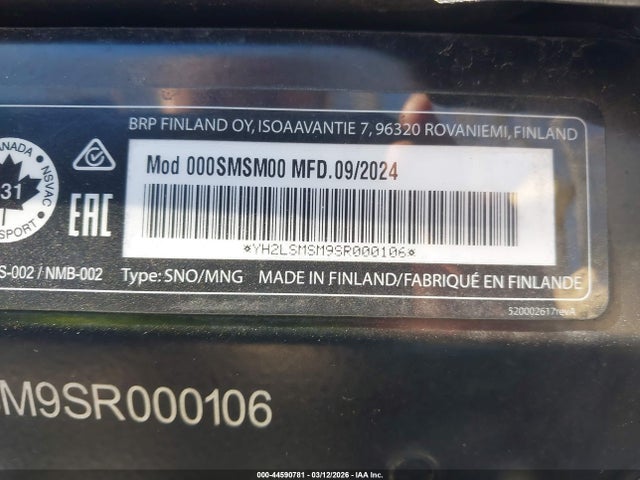 44590781 :رقم المزاد ، YH2LSMSM9SR000106 vin ، 2025 Lynx Xterrain Re 900 Ace Turbo R مزاد بيع