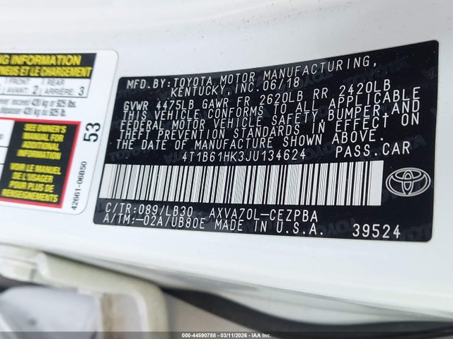 4T1B61HK3JU134624 Toyota CAMRY XSE