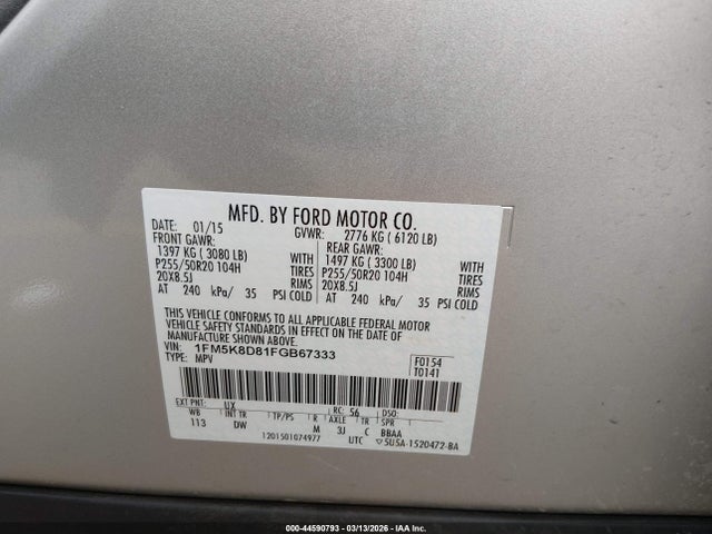 2015 Ford Explorer Xlt მანქანა იყიდება აუქციონზე, vin: 1FM5K8D81FGB67333, აუქციონის ნომერი: 44590793