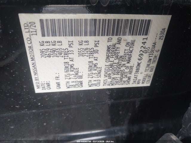5N1AT3BB0MC692241 Nissan Rogue Sv Intelligent Awd