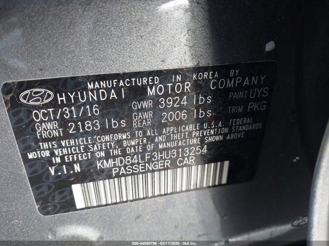 KMHD84LF3HU313254 Hyundai Elantra Limited
