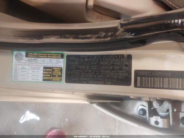 44590801 :رقم المزاد ، KNADE123766183514 vin ، 2006 Kia Rio Lx مزاد بيع