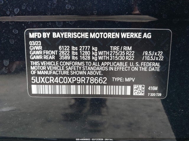 Aukcja sprzedaży 2023 Bmw X5 Sdrive40i, vin: 5UXCR4C0XP9R78662, numer aukcji: 44590802
