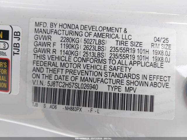 Продаж на аукціоні авто 2025 Acura Rdx Technology Package, vin: 5J8TC2H57SL026940, номер лоту: 44590826