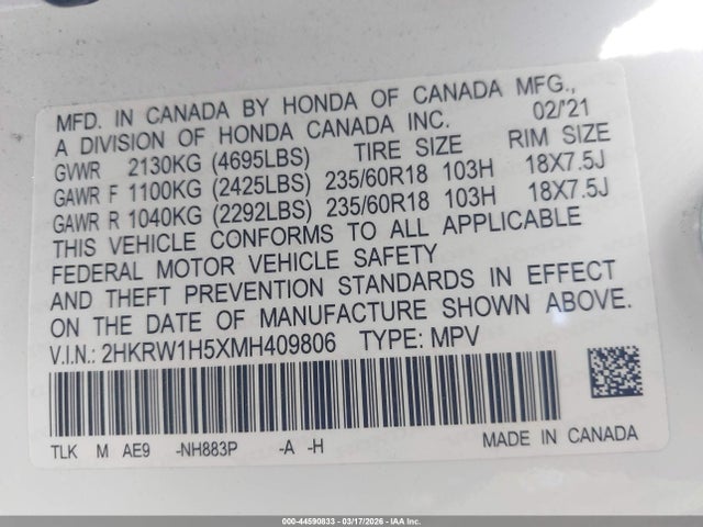 2021 HONDA CR-V 2HKRW1H5XMH409806 Photo 8