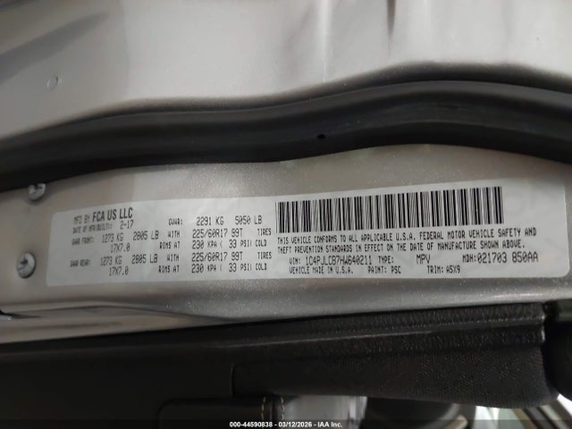 44590838 :رقم المزاد ، 1C4PJLCB7HW640211 vin ، 2017 Jeep Cherokee Latitude Fwd مزاد بيع