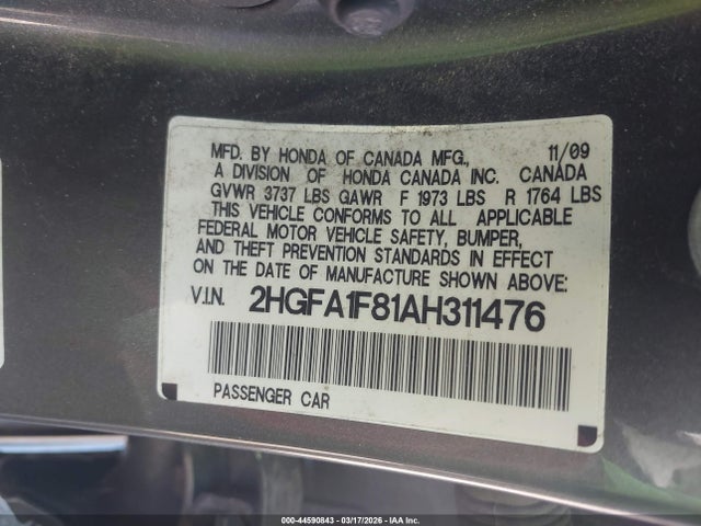Продажа на аукционе авто 2010 Honda Civic Ex, vin: 2HGFA1F81AH311476, номер лота: 44590843