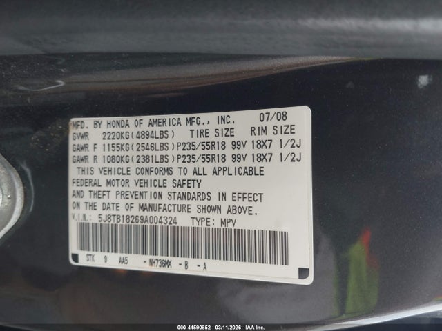 Продажа на аукционе авто 2009 Acura Rdx, vin: 5J8TB18269A004324, номер лота: 44590852