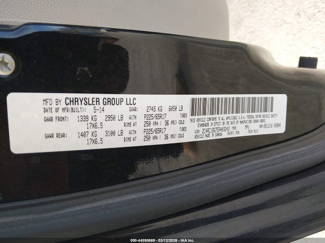 2014 Chrysler Town & Country Touring მანქანა იყიდება აუქციონზე, vin: 2C4RC1BG7ER403243, აუქციონის ნომერი: 44590869