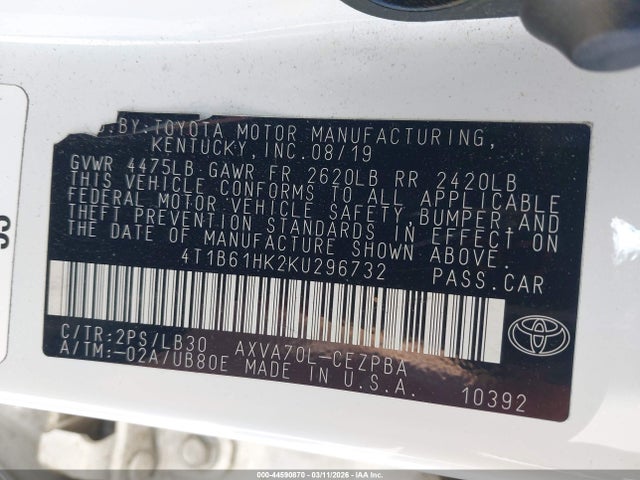 Toyota CAMRY XSE 2019 4T1B61HK2KU296732 Image 9