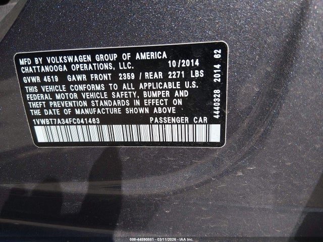 Продаж на аукціоні авто 2015 Volkswagen Passat 1.8t Se, vin: 1VWBT7A34FC041463, номер лоту: 44590881