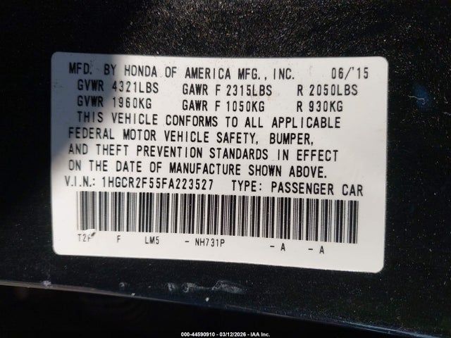 Honda Accord Sport 2015 1HGCR2F55FA223527 Image 9