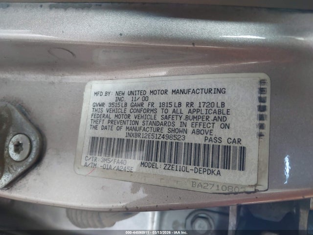 2001 TOYOTA COROLLA 1NXBR12E51Z498523 Photo 8