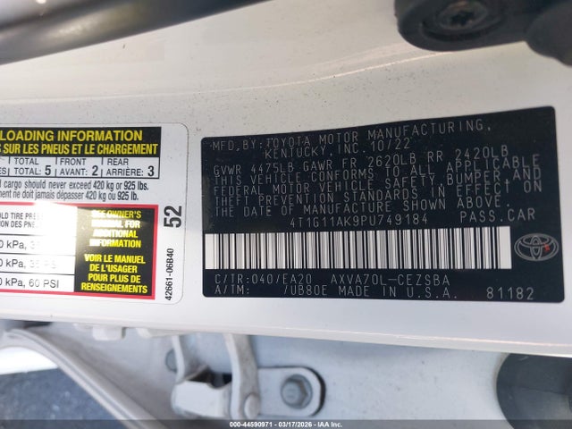 4T1G11AK9PU749184 Toyota CAMRY SE