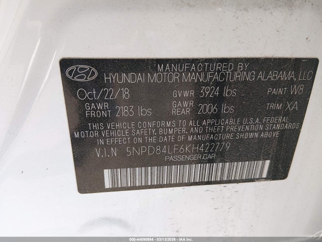 2019 HYUNDAI ELANTRA 5NPD84LF6KH422779 Photo 8
