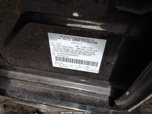2009 Mazda Mazda6 I Sport მანქანა იყიდება აუქციონზე, vin: 1YVHP81A095M20579, აუქციონის ნომერი: 44590996