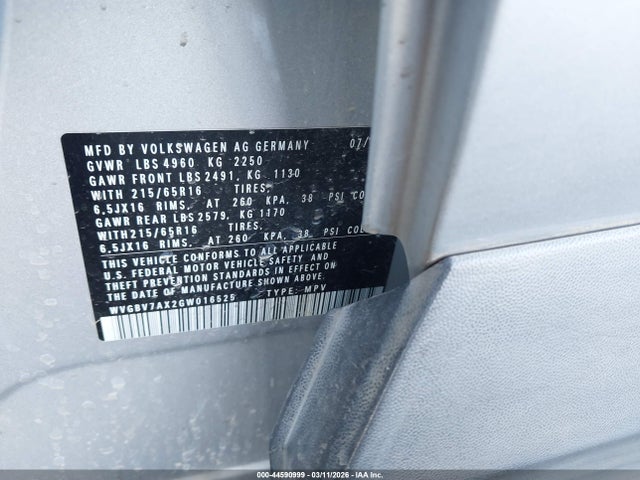 WVGBV7AX2GW016525 Volkswagen TIGUAN S