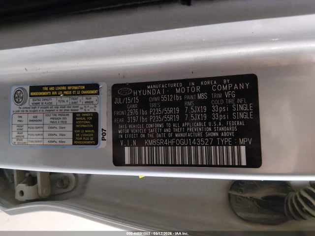 Aukcja sprzedaży 2016 Hyundai Santa Fe Limited, vin: KM8SR4HF0GU143527, numer aukcji: 44591003