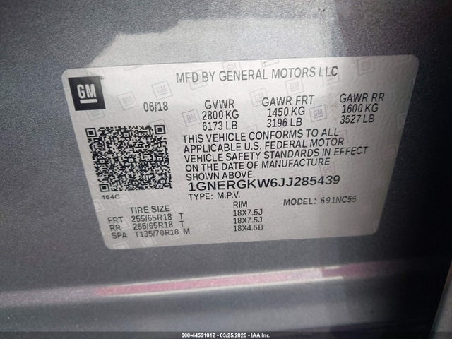 1GNERGKW6JJ285439 Chevrolet Traverse 1lt