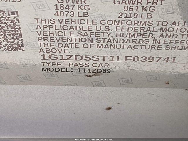 1G1ZD5ST1LF039741 Chevrolet Malibu Fwd Lt