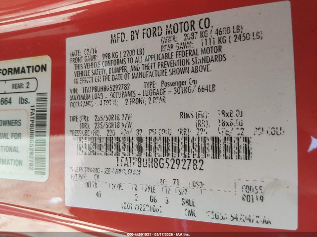 2016 FORD MUSTANG 1FATP8UH8G5292782 Photo 8