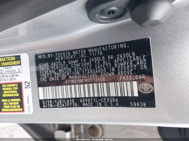 2019 TOYOTA CAMRY HYBRID 4T1B21HK1KU513408 Photo 8
