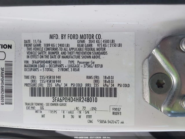 Ford FUSION SE 2017 3FA6P0HD4HR248010 Image 9
