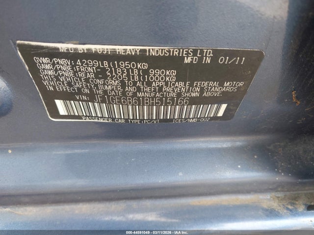 2011 SUBARU IMPREZA JF1GE6B61BH515166 Photo 8