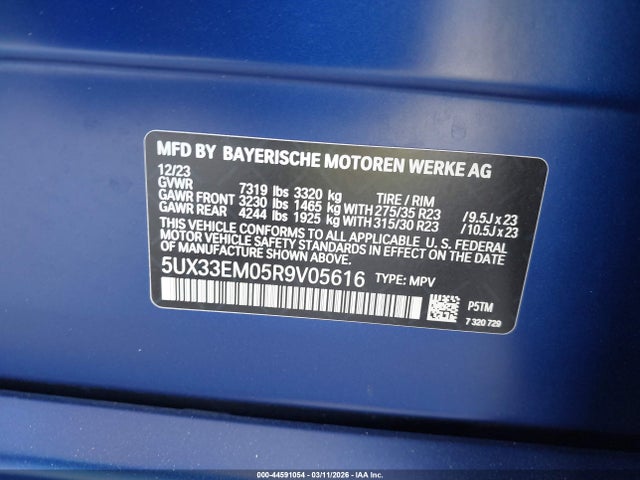Продаж на аукціоні авто 2024 Bmw X7 M60i, vin: 5UX33EM05R9V05616, номер лоту: 44591054