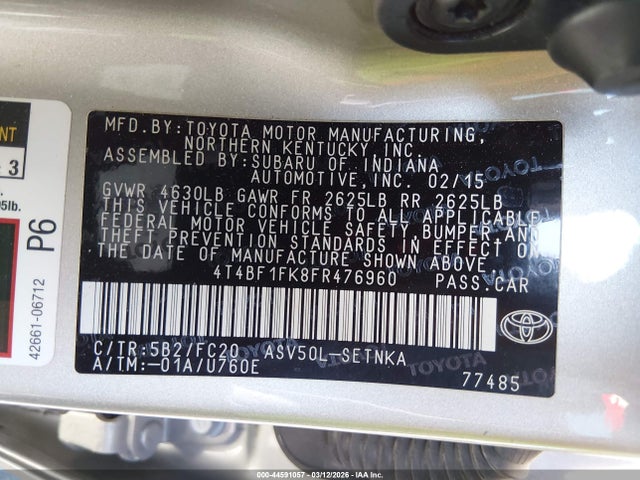 Toyota CAMRY LE 2015 4T4BF1FK8FR476960 Image 9
