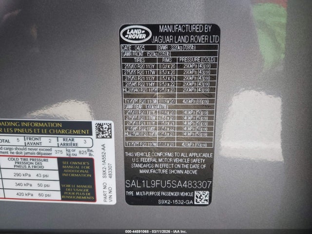 SAL1L9FU5SA483307 Land Rover Range Rover Sport P400 Dynamic Se