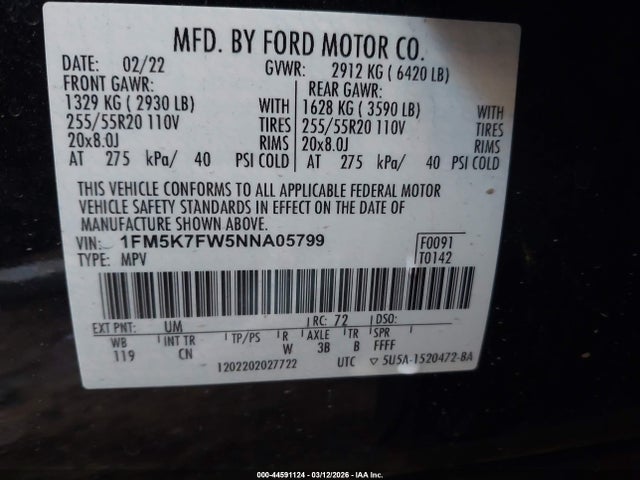 Ford Explorer Limited 2022 1FM5K7FW5NNA05799 Image 9