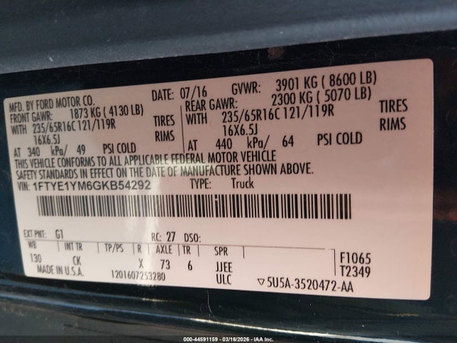 Продаж на аукціоні авто 2016 Ford Transit-150, vin: 1FTYE1YM6GKB54292, номер лоту: 44591159
