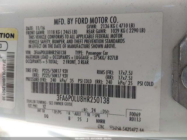 Ford Fusion Hybrid Se 2017 3FA6P0LU8HR250138 Image 9