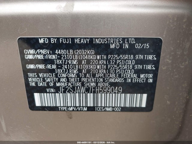 Subaru Forester 2.5i Touring 2015 JF2SJAWC7FH599049 Image 9