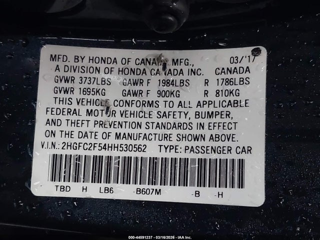 Honda Civic Lx 2017 2HGFC2F54HH530562 Image 9