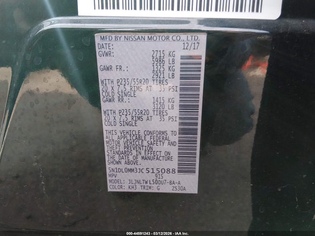 Aukcja sprzedaży 2018 Infiniti Qx60, vin: 5N1DL0MM3JC515088, numer aukcji: 44591243