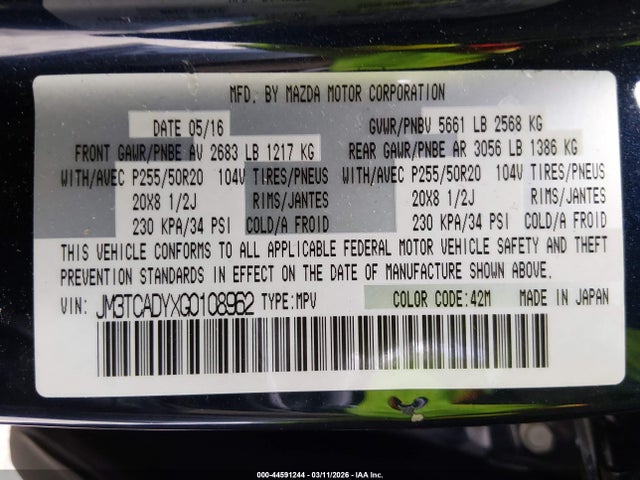 2016 MAZDA CX-9 JM3TCADYXG0108962 Photo 8