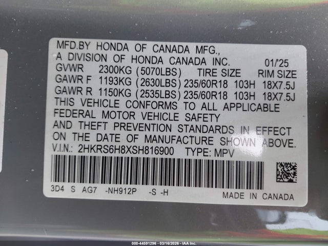 Aukcja sprzedaży 2025 Honda Cr-v Hybrid Sport-l, vin: 2HKRS6H8XSH816900, numer aukcji: 44591296