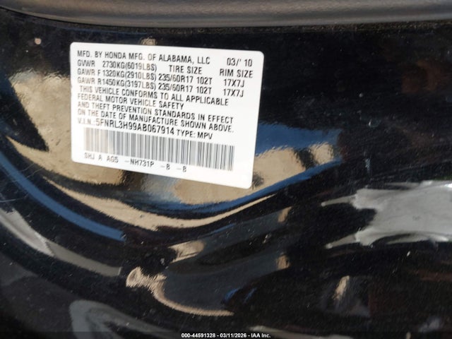 Aukcja sprzedaży 2010 Honda Odyssey Touring, vin: 5FNRL3H99AB067914, numer aukcji: 44591328