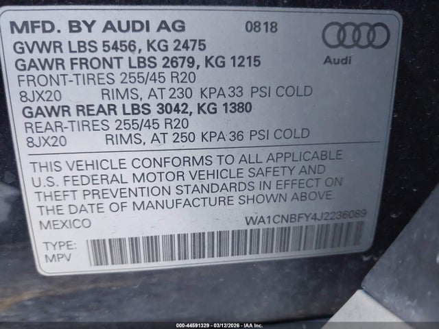 Продаж на аукціоні авто 2018 Audi Q5 2.0t Premium/2.0t Tech Premium, vin: WA1CNBFY4J2236089, номер лоту: 44591329